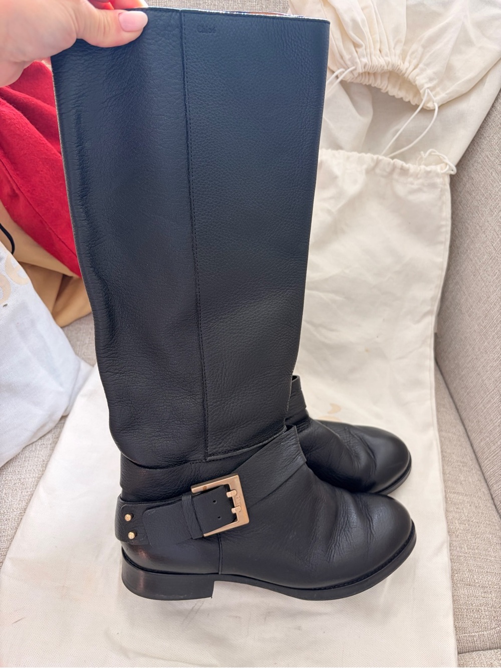 Chloe Black Leather Boots with Buckle Size 36